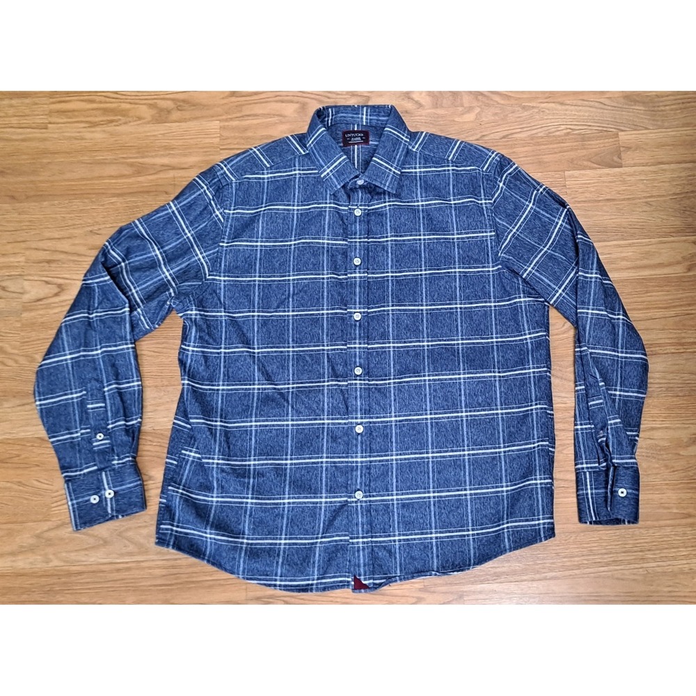 Untuckit Shirt Mens XLarge Blue Long Sleeve Button Down Heavy Brignole Flannel